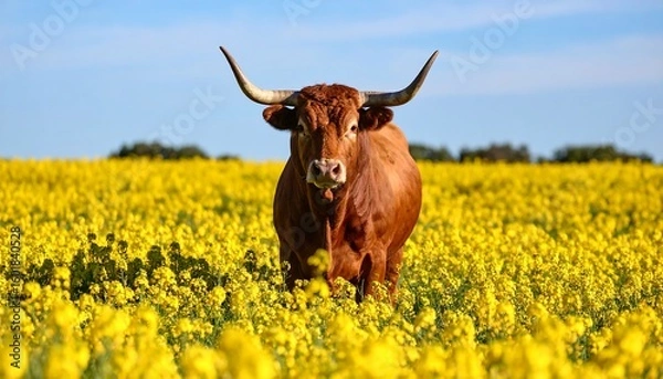 Fototapeta Cattle in a field of flowers