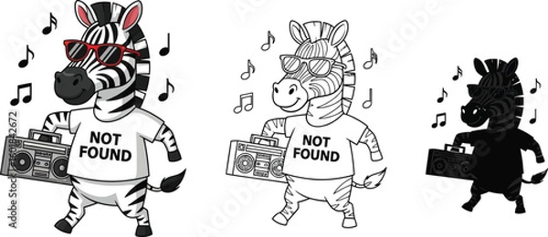 Fototapeta Zebra cartoon character with boombox and sunglasses vector illustration design for print and web use