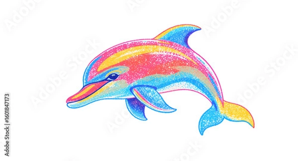 Fototapeta Pixelated Dolphin Illustration with Transparent Background in Vivid Colors Isolated on Black Background