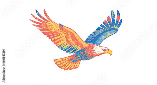 Fototapeta Pixelated Eagle Illustration Featuring Yellow and Blue Color with Wings Spread on a Dark Background