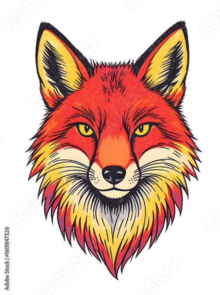 Fototapeta Pixelated Fox Portrait with Orange and Yellow Fur on Black Background Digital Artwork Square Pixel Design Isolated Animal Illustration