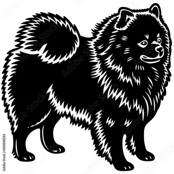 Fototapeta Fluffy pomeranian dog silhouette vector art