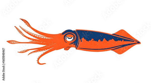 Fototapeta Pixelated Orange and Navy Squid Illustration on Transparent Background Low Resolution Design of a Graphic Squid With Tentacles Eyes and Pixel Art Style