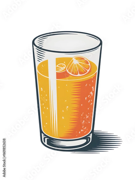 Fototapeta Refreshing Orange Juice in Clear Glass with Citrus Fruit Slice and Shadow on Transparent Background