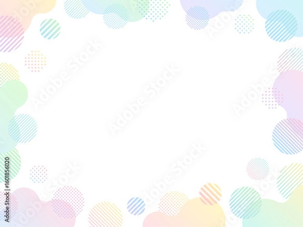 Fototapeta カラフルなグラデーションの繋がった波状の円と幾何学模様の円の飾りフレーム