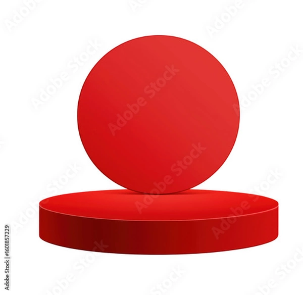 Obraz A vibrant red circular product display platform stage with a modern minimalistic design on transparent background.