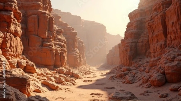 Fototapeta Stunning Desert Canyon with Eroded Red Rock Formations and Muted Hues