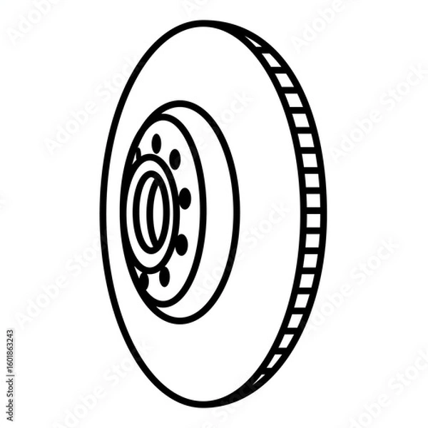 Fototapeta Single automotive part icon with simple outline style, mechanical spare component illustration with bold clean shape and monochrome detail for car repair and garage theme display.