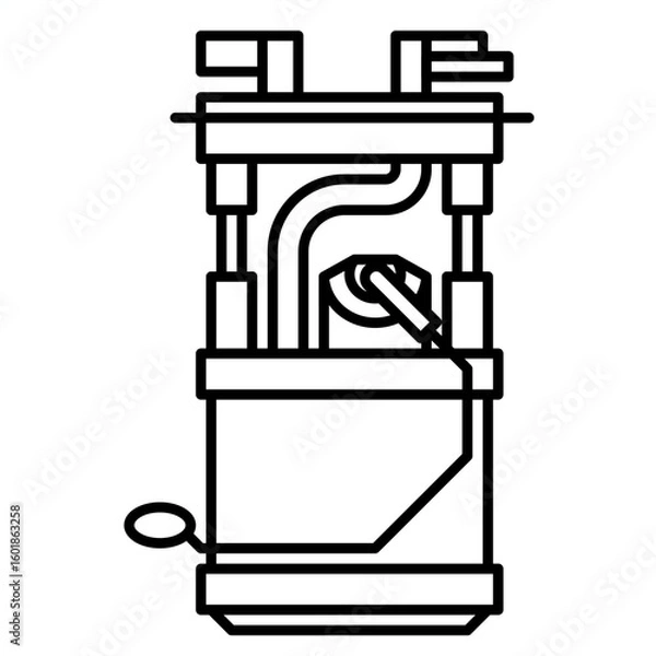 Fototapeta Single automotive part icon with simple outline style, mechanical spare component illustration with bold clean shape and monochrome detail for car repair and garage theme display.