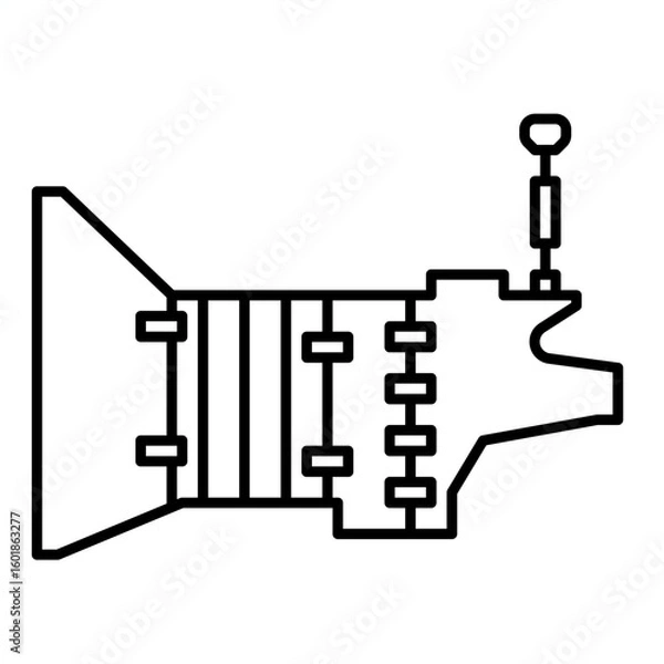 Fototapeta Single automotive part icon with simple outline style, mechanical spare component illustration with bold clean shape and monochrome detail for car repair and garage theme display.