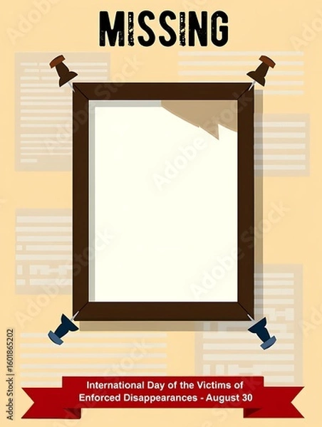 Obraz Missing person poster with empty frame and thumbtacks