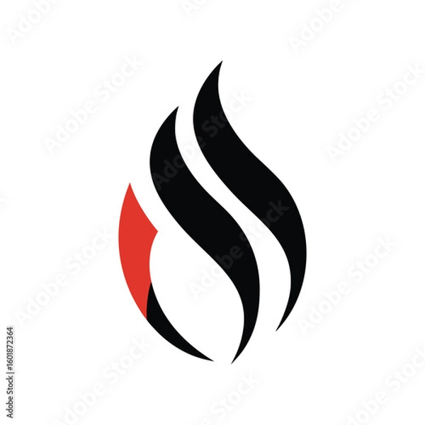 Obraz Modern abstract flame logo icon. Stylized fire symbol in red and black. Vector graphic for branding, energy, or passion concepts.

