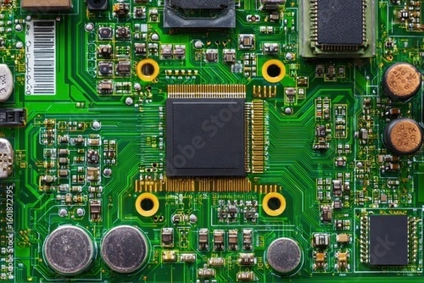 Fototapeta Green printed circuit board motherboard