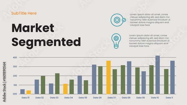 Fototapeta Market Segmented Data Analysis. Colorful Charts and Graphs for Financial Trends and Business Strategies for presentations diagram template, process, chart workflow, banner layout, info graph concept