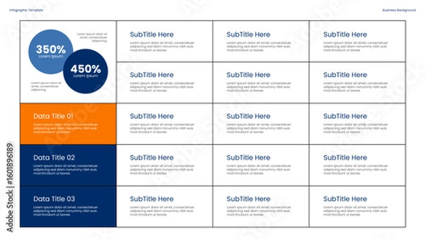 Fototapeta Infographic of Business Performance Metrics and Growth Strategies with Statistics and Data Visualization Elements for presentations diagram, process, chart workflow, banner layout, info graph concept