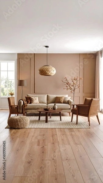 Fototapeta Beige living room interior