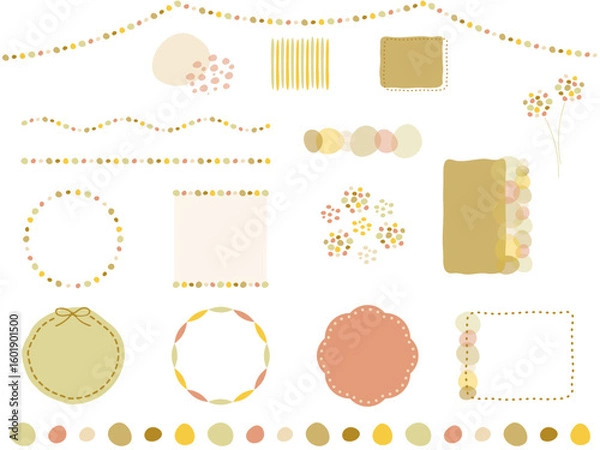 Obraz 水玉模様が可愛い優しい秋色のあしらいやフレームのイラスト素材セット