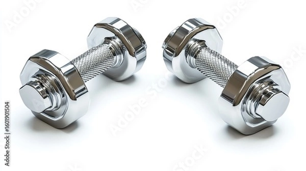 Fototapeta Buy chrome dumbbells for home gym fitness equipment and strength training workout weightlifting exercise silhouette