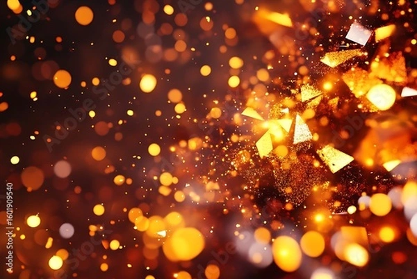 Fototapeta Golden abstract glitter explosion background with shimmering light and burst elements