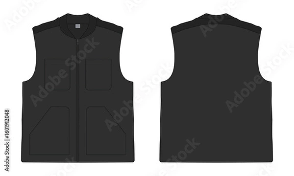 Obraz Black vest template with pockets front and back view