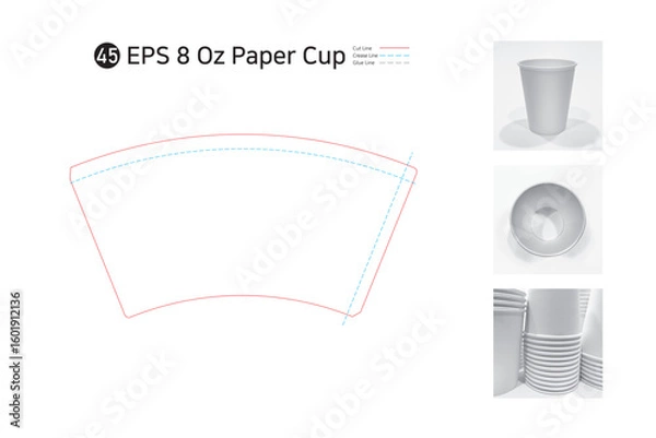 Obraz P2_45. 8 oz paper cup spread drawing. Please check as the shape and package specifications may vary depending on the printing machine.
