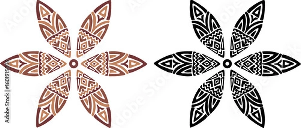 Fototapeta Artistic hand drawn illustration of African decorative ornament. Vector drawing ethnic pattern isolated on white background. Black and white and colored tribal art for bohemian interior printing.