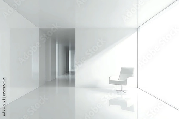 Fototapeta White minimalist interior design with chair in empty room architecture and hallway view
