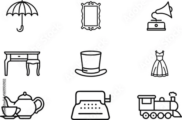 Fototapeta Vintage icons collection featuring objects from past eras
