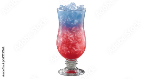 Fototapeta Layered Mocktail Beverage with Ice and Fruit Garnish – Isolated
