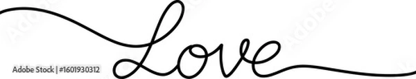 Obraz Elegant handwritten love word in continuous line style isolated on white background