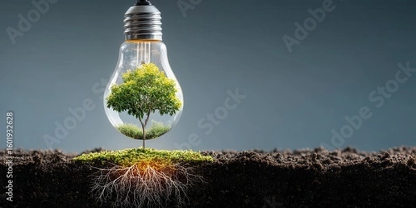 Fototapeta Eco Startup concept A lightbulb contains a tree, symbolizing growth and sustainability in a creative design.