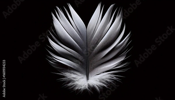Fototapeta A minimalist single feather with golden light on dark background, Ai generated image
