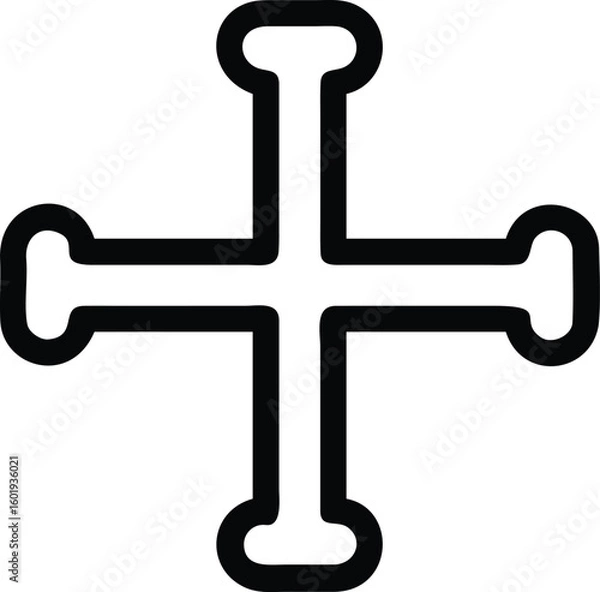 Fototapeta Rounded cross symbol, black outline, simple representation, design element