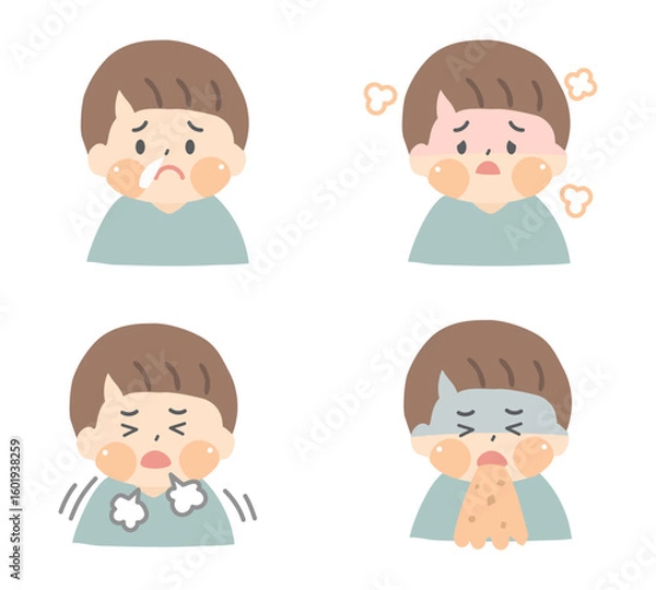 Fototapeta 体調不良の男の子のイラストセット