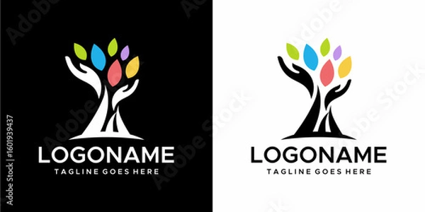Fototapeta colored leaf hand tree logo