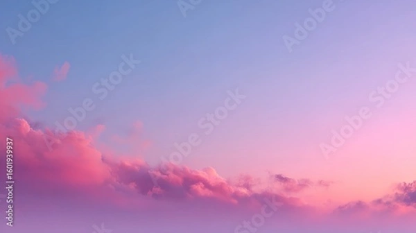 Fototapeta A serene sky at sunset with a gradient of pink and purple hues and a few scattered clouds, AI generated