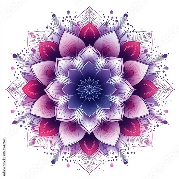 Obraz A detailed mandala illustration featuring purple and pink hues on a white background design element