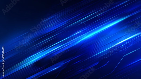 Fototapeta Dynamic blue abstract background with striking lines and glowing elements, perfect for digital themes and tech projects.