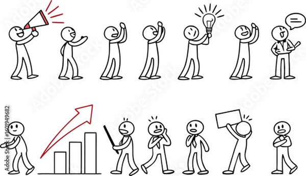 Fototapeta Hand-Drawn Stick Figure Vector Collection – People Icons in Rows