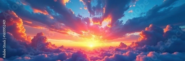 Fototapeta Vast blue sky, vibrant sunset cloudscape Dramatic, colorful, horizontal , background, pink