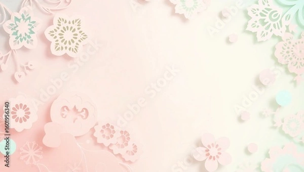Fototapeta visualbalance deptheffect artisticbackground pastelcolors modernlayout abstract papercutshapes intricatedesign softshadows layeredcomposition

