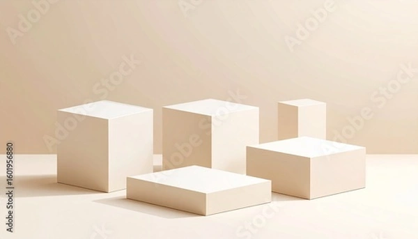 Fototapeta Minimalist geometric background with soft lighting and beige cubes
