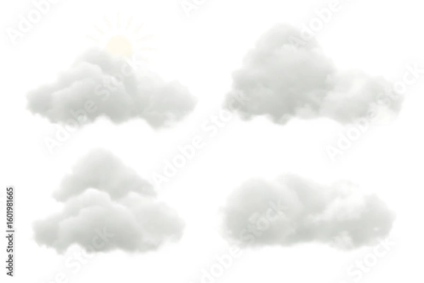 Obraz Fluffy white clouds and sun isolated on a transparent background weather