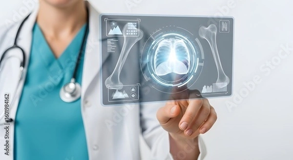 Fototapeta Doctor Interacting with Bone Scan Hologram