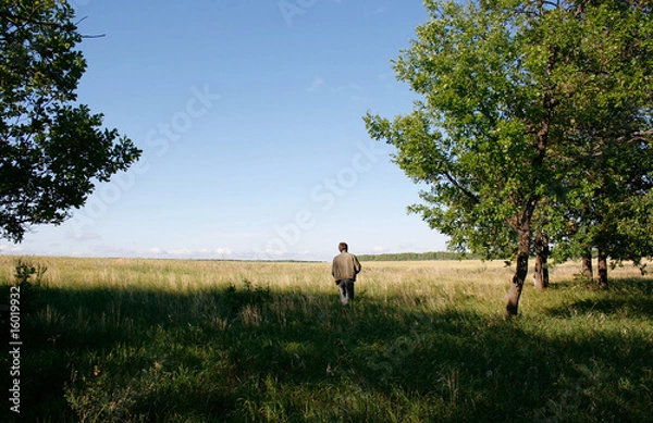 Obraz man leaves in the field