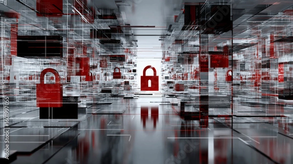 Fototapeta Zero trust architecture. Digital fortress concept with no entry points, emphasizing security and isolation.