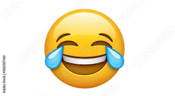 Fototapeta A bright yellow emoji face with tears of joy streaming down its cheeks and a wide toothy grin shown