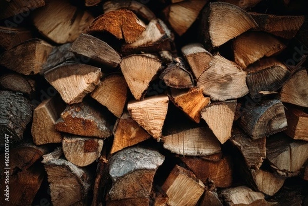 Obraz Stack of cut firewood ready for winter