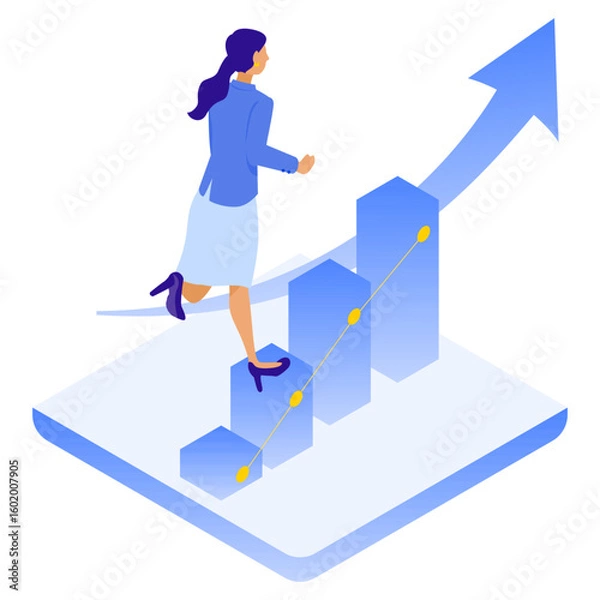 Fototapeta ステップアップして成長するビジネスウーマンのイラスト（キャリア・目標達成）