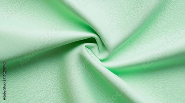 Fototapeta Pale mint green leather fabric with organic cracking texture and soft folds creating smooth, elegant surface